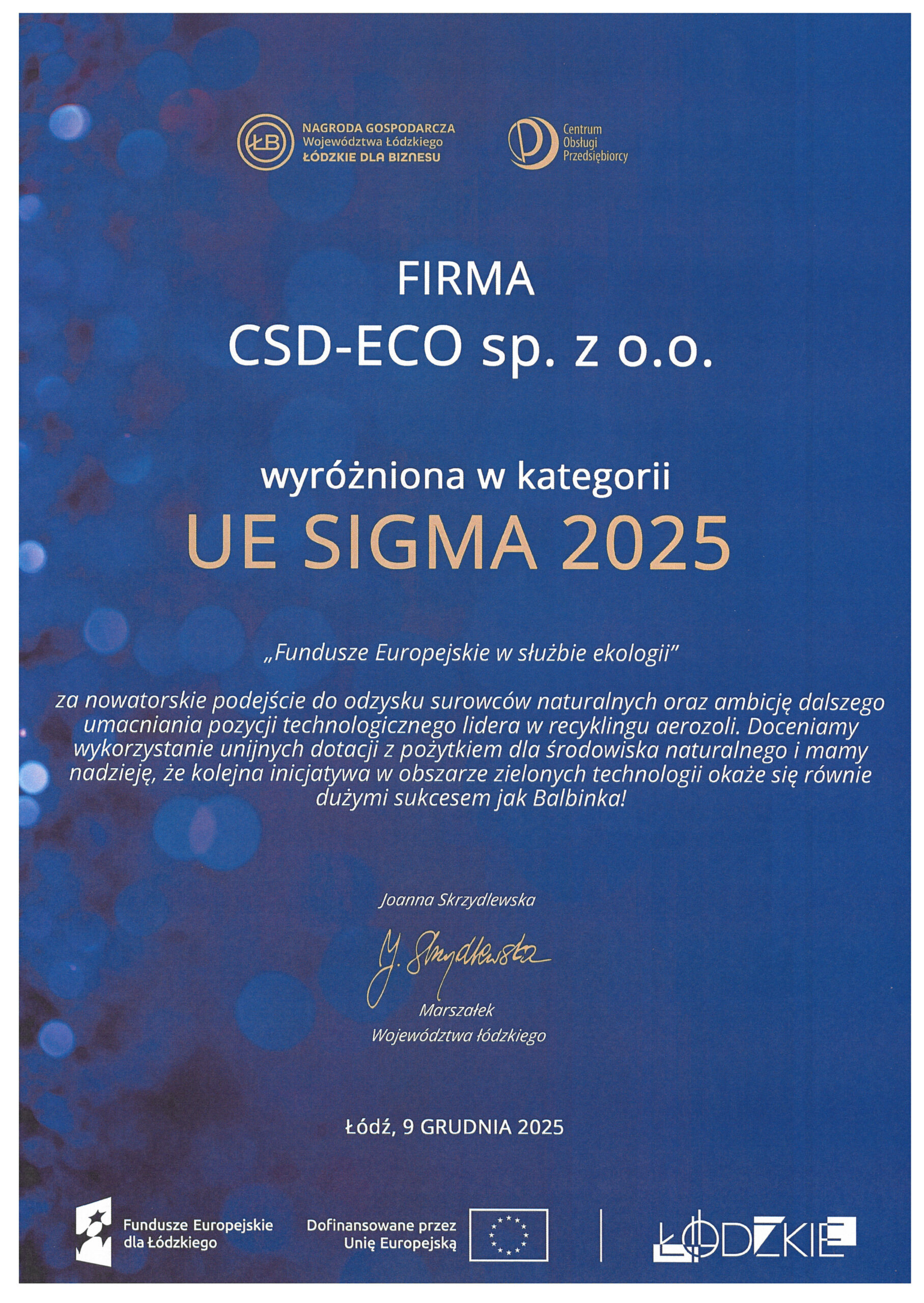 EU SIGMA Award for CSD-ECO!
